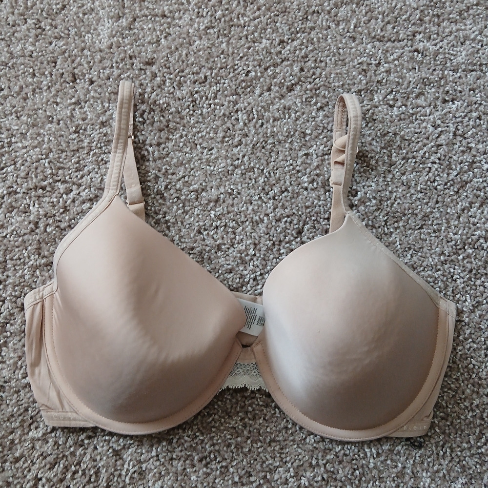 Calvin Klein Nude Logo Trim T-Shirt Bra Lace Detail 36DD